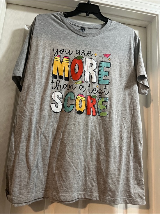 Ivy Apparel Tops - Grey Short Sleeve Graphic Tee - Inspirational 'More Than a Test Score'